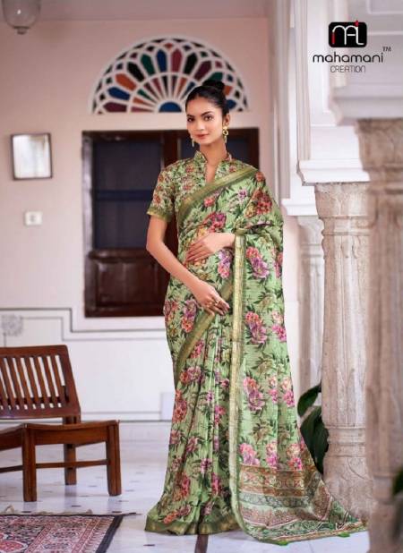 Mint Green Colour Ruby 1001 To 1012 By Mahamani Creation Digital Printed Linen Saree Surat Wholesale Market 1011