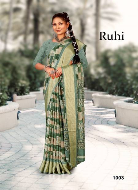 Mint Green Colour Ruhi By Mahamani 1001 TO 1006 Series Heavy moss Wear Sarees Wholesale Market In Surat 1003