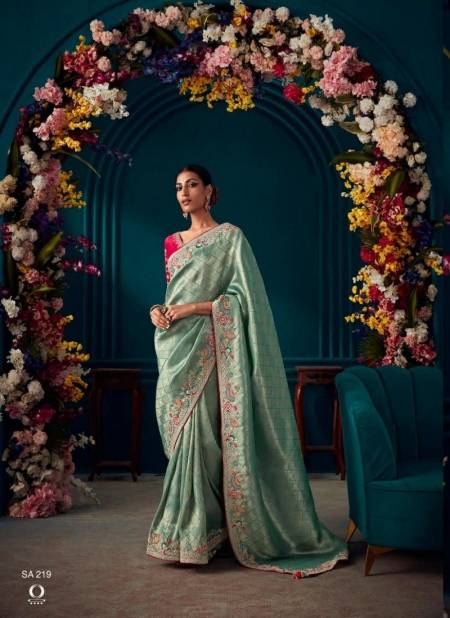 Mint Green Colour Tyohaar By Kimora Fancy Fabric Wedding Wear Saree Wholesale Market In Surat SA 219