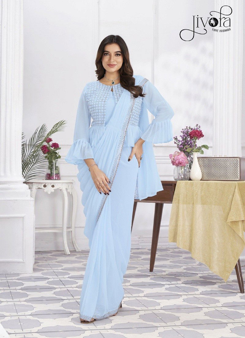 Minutes By Jivora Embroidery Party Wear Readymade Saree Wholesale Online 2801 Blue