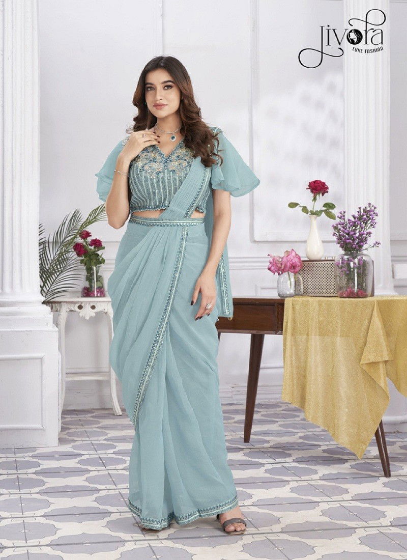 Minutes By Jivora Embroidery Party Wear Readymade Saree Wholesale Online 2803 Blue