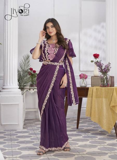 Minutes By Jivora Embroidery Party Wear Readymade Saree Wholesale Online 2804 Purple