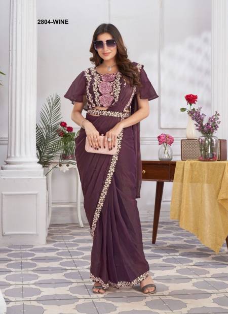 Minutes By Jivora Embroidery Party Wear Readymade Saree Wholesale Online 2804 Wine