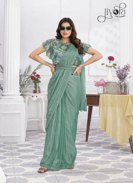 Minutes By Jivora Embroidery Party Wear Readymade Saree Wholesale Online 2805 Aqua Green