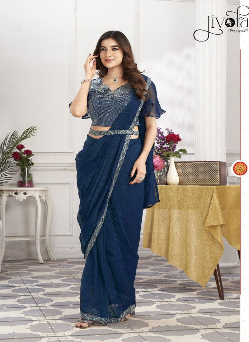 Minutes By Jivora Embroidery Party Wear Readymade Wholesale Saree In Delhi 2806 Blue