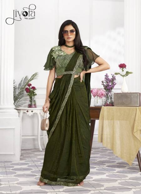 Minutes By Jivora Embroidery Party Wear Readymade Wholesale Saree In Delhi 2806 Olive