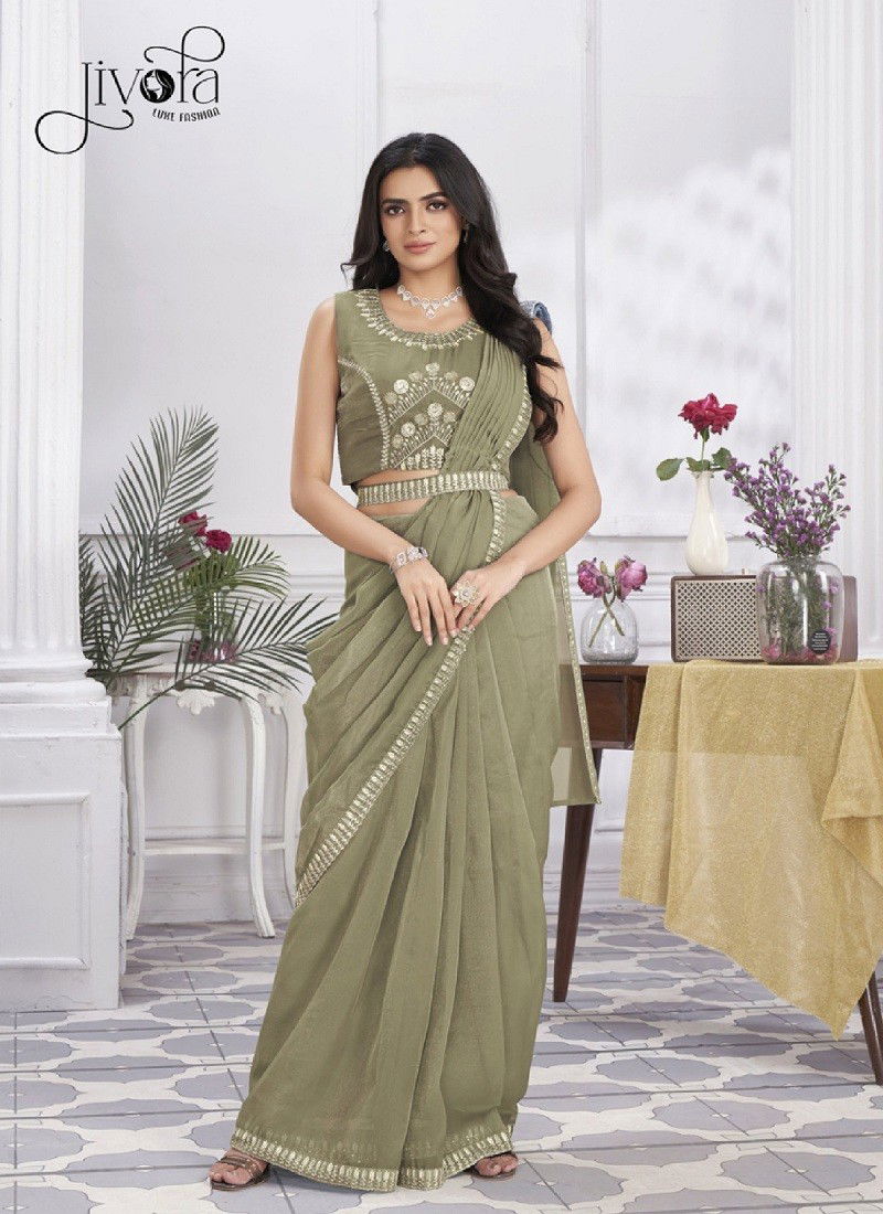 Minutes By Jivora Embroidery Party Wear Readymade Wholesale Saree In Delhi 2808 Khaki