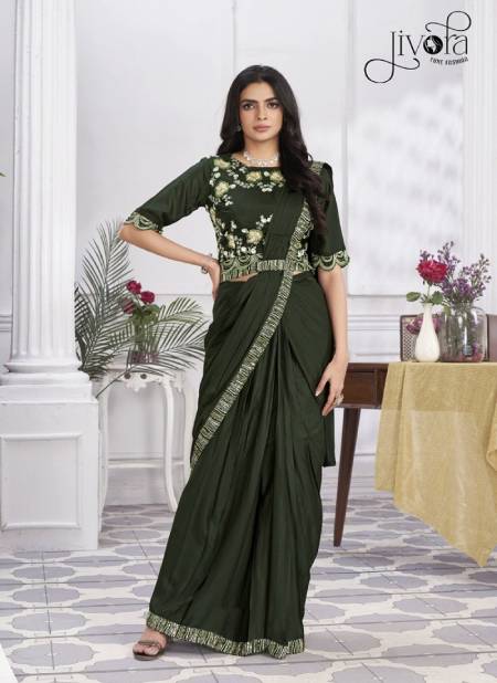 Minutes By Jivora Embroidery Party Wear Readymade Wholesale Saree In Delhi 2809 Olive