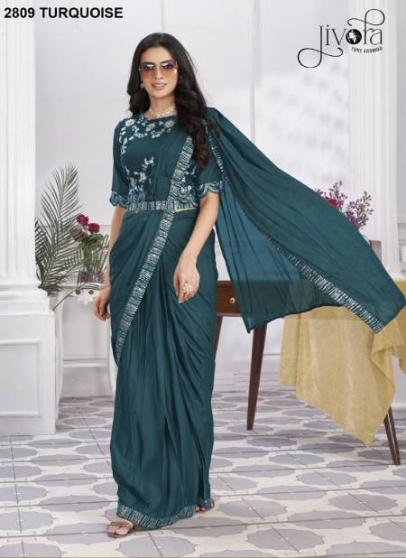 Minutes By Jivora Embroidery Party Wear Readymade Wholesale Saree In Delhi 2809 Turquoise