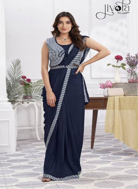 Minutes By Jivora Embroidery Party Wear Readymade Wholesale Saree In Delhi 2810 Blue