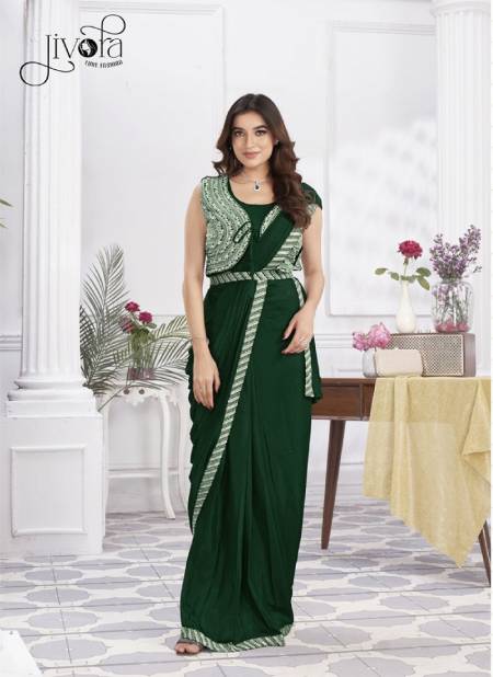 Minutes By Jivora Embroidery Party Wear Readymade Wholesale Saree In Delhi 2810 Green