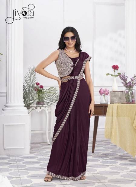 Minutes By Jivora Embroidery Party Wear Readymade Wholesale Saree In Delhi 2810 Wine