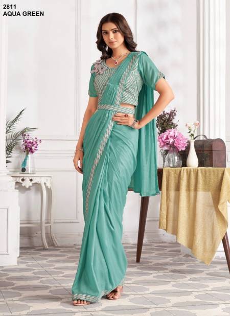 Minutes By Jivora Embroidery Party Wear Readymade Wholesale Saree In Delhi 2811 Aqva Green