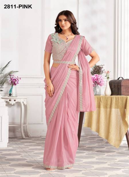 Minutes By Jivora Embroidery Party Wear Readymade Wholesale Saree In Delhi 2811 Pink