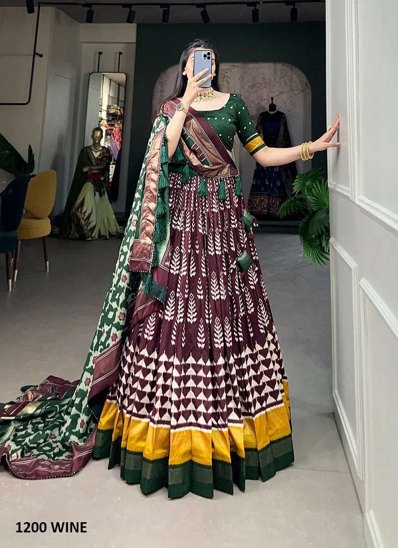 Morni By Aawiya Tussar Silk Foil Printed Navratri Lehenga Choli Orders In India 1200 Wine