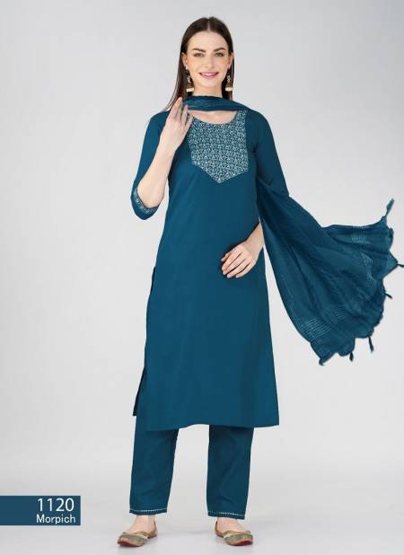 Morpich Colour Aaradhna 1120 Cotton Blend Embroidery Kurti With Bottom Dupatta Wholesale Online
