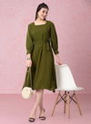 Moss Green Colour Raisin American Crepe Party Wear Western Midi Dress Catalog OLRF0023