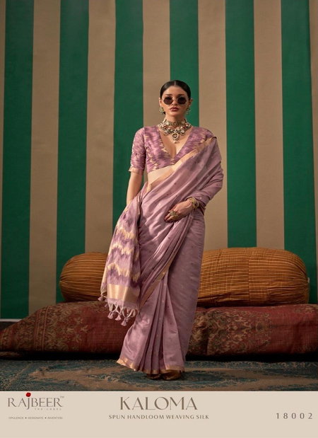 Muave Colour Kaloma By Rajbeer Spun Handloom Weaving Silk Saree Wholesale In India 18002