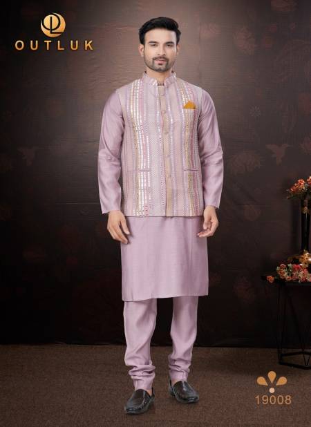 Muave Colour Outluk Wedding Collection Vol 19 Pure Silk Mens Modi Jacket Kurta Pajama Wholesale Online 19008