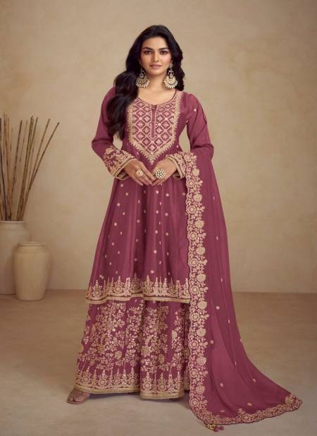 Muave Colour Rihaana By Gulkayra Real Chinon Readymade Suits Exporters In India 7467-C