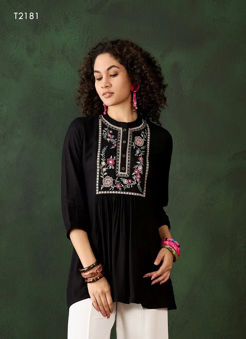 Multi Black Colour Kiara By Mahotsav Embroidery Rayon Wholsale Wester Top In India T2181