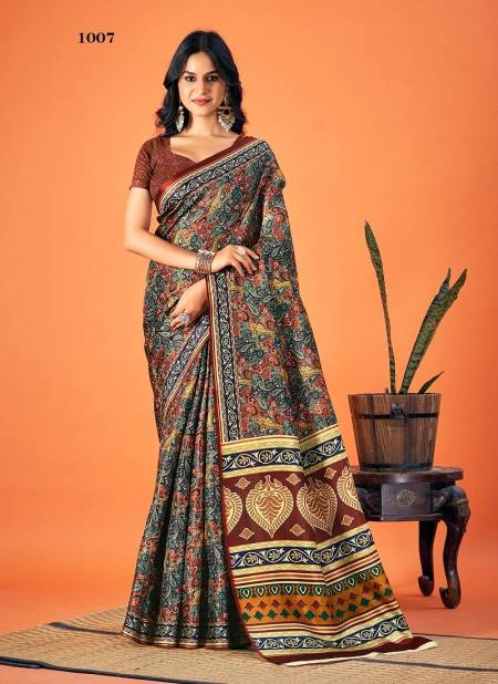 Multi Brown Colour Neeva By Bunawat Printed Designer Pashmina Sarees Wholesale Market In Surat 1007