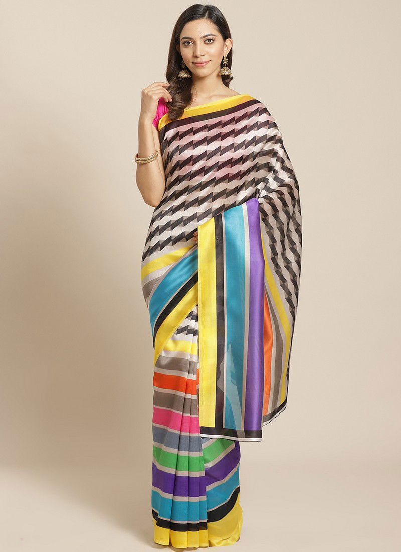 Multi Color Daily Wear Pinted Bhagalpuri Saree 80