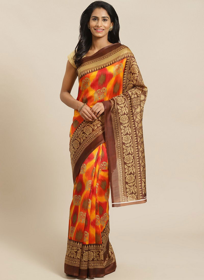 Multi Color Daily Wear Pinted Bhagalpuri Saree 89