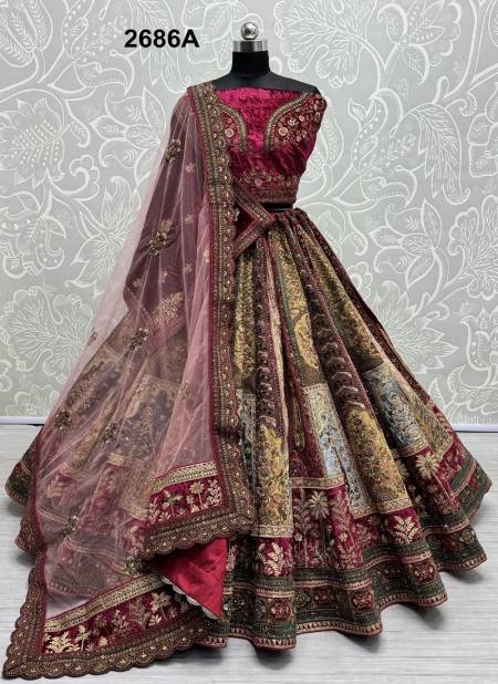 Multi Colour 2687 A And 2686 B by Anjani Art Wedding Velvet Bridal Lehenga Choli Wholesale In India 2686A