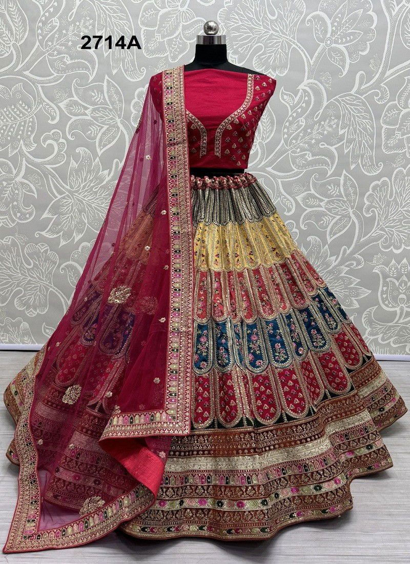 Multi Colour 2714 A And 2714 B by Anjani Silk Embroidery Bridal Lehenga Choli Exporters In India 2714A