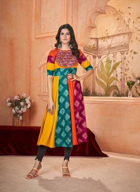 Multi Colour Flory Vol 49 By Shubhkala Rayon Navratri Kurti Exporters In India 5053