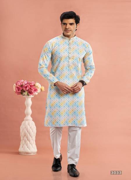 Multi Colour Function Mens Wear Printed Cotton Stright Kurta Pajama Suppliers In India 3033
