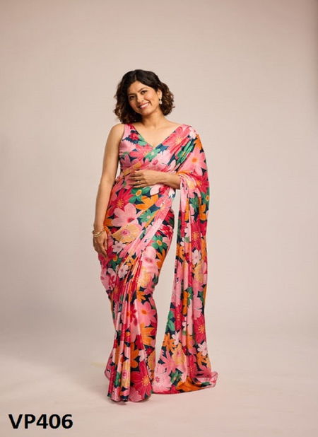 Gia By Fashion Berry Nylon Japan Satin Floral Printed Saree Exporters In India Catalog