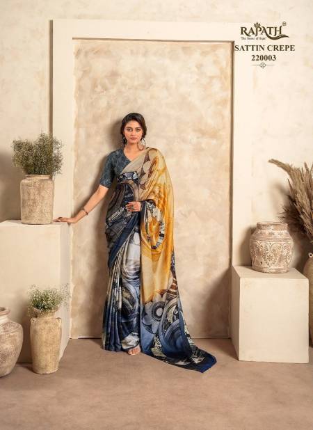 Multi Colour Jasmine By Rajpath Printed Satin Crape Casual Wear Saree Manufactures 220003