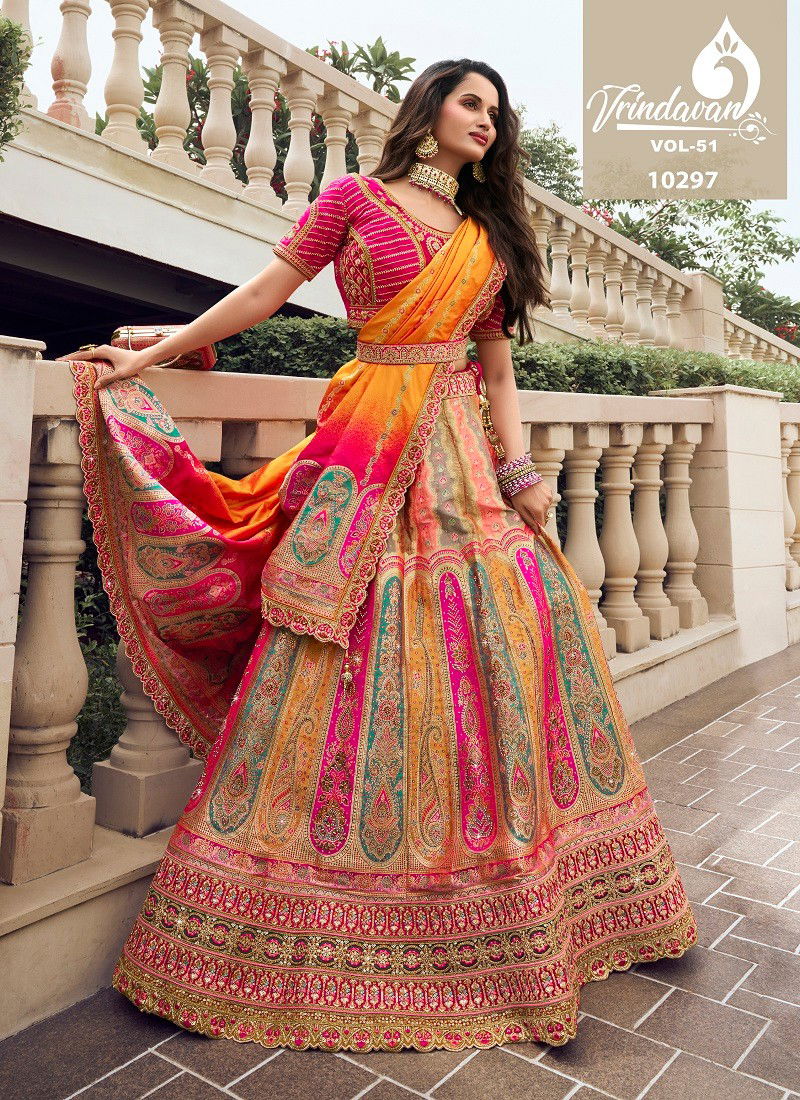 Multi Colour Royal Vrindavan Vol 51 Silk Bridal Lehenga Choli Suppliers In India 10297