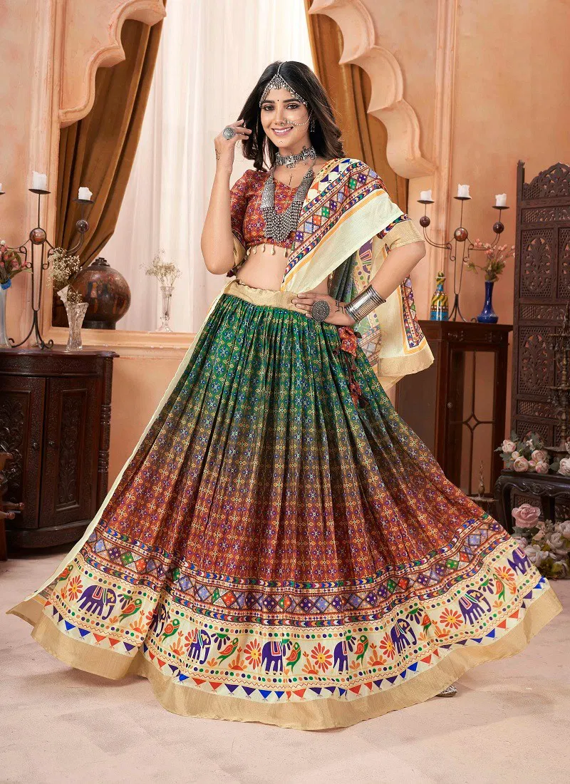 Multi Colour SS Navratri Special Silk Cotton Lehenga Choli Orders In India GS3271