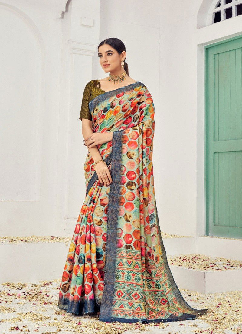 Multi Colour Samui Signature By Jivora Digital Printed Best Saree Wholesale Shop In Surat 1653