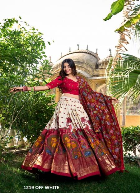 Musafir By LNB Tussar Silk Printed Lehenga Choli Suppliers In India 1219 Off White