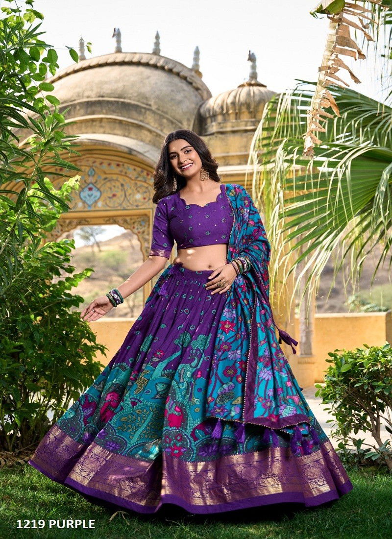 Musafir By LNB Tussar Silk Printed Lehenga Choli Suppliers In India 1219 Purple