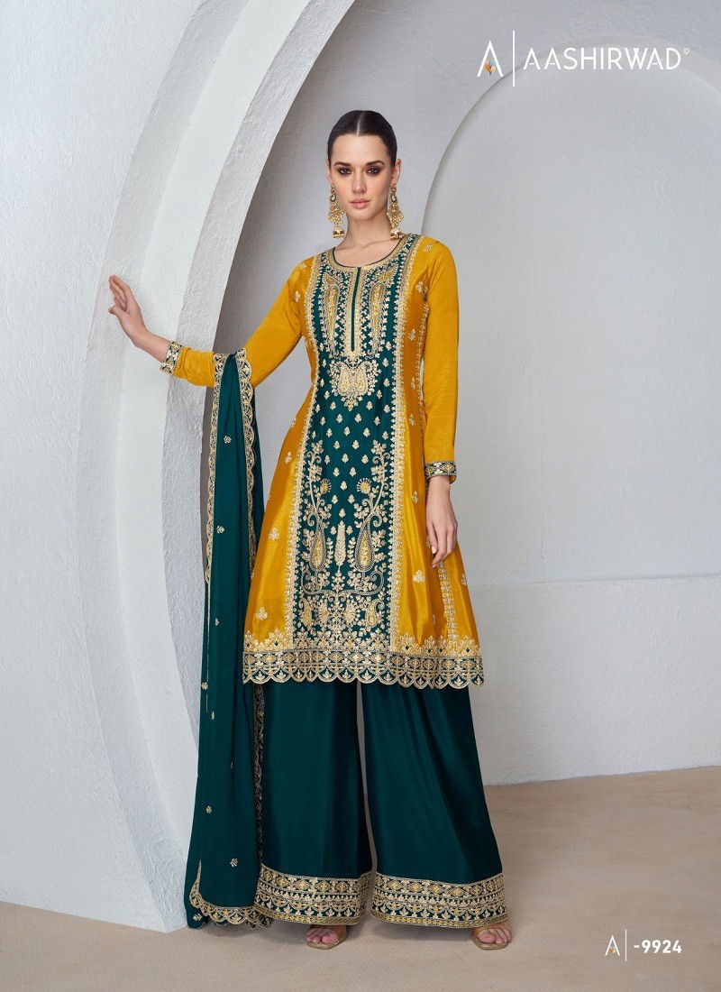 Mustard And Green Colour Shanaya By Aashirwad Wedding Wear Readymade Suits Suppliers In India 9924