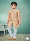 Mustard And Off White Colour Kids Indo Western Sherwani Catalog K 549