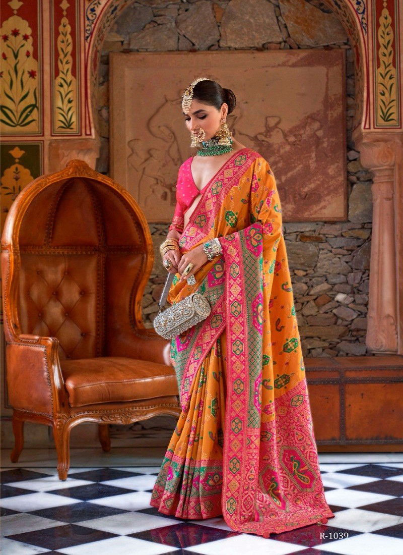 Mustard And Pink Colour Gangotri By Rewaa Traditional Saree Wholesale Market In Surat With Price R-1039