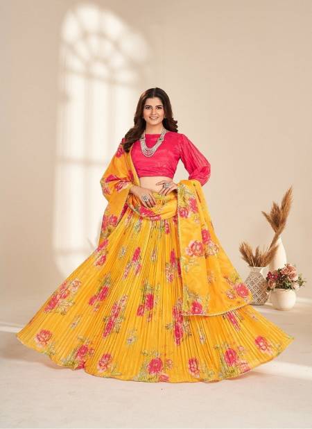 Mustard And Pink Colour Valisha By Kamakshi Printed Organza Lehenga Choli Wholesale Shop In Surat 2001