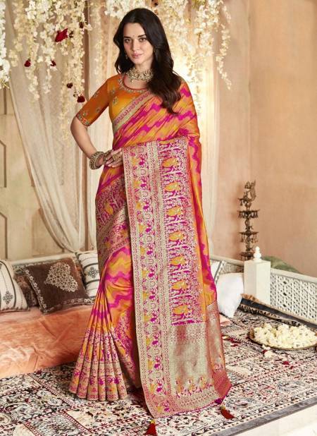 Mustard And Pink Colour Vrindavan Vol 33 Function Wear Wholesale Silk Sarees 10227