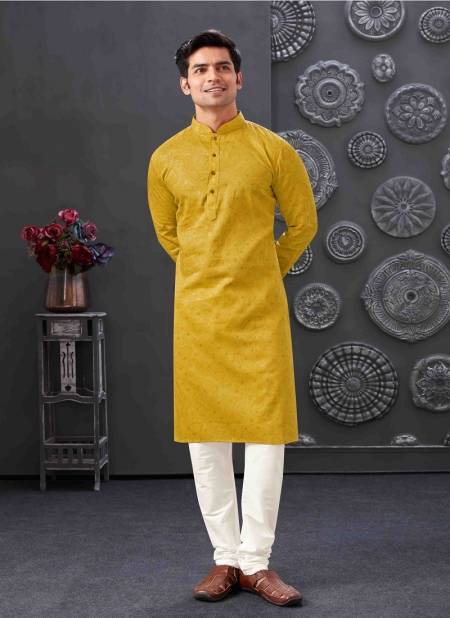 Mustard Colour 1630 Occasion Mens Wear Poly Blend Kurta Pajama Surat Wholesale Market 1630-6