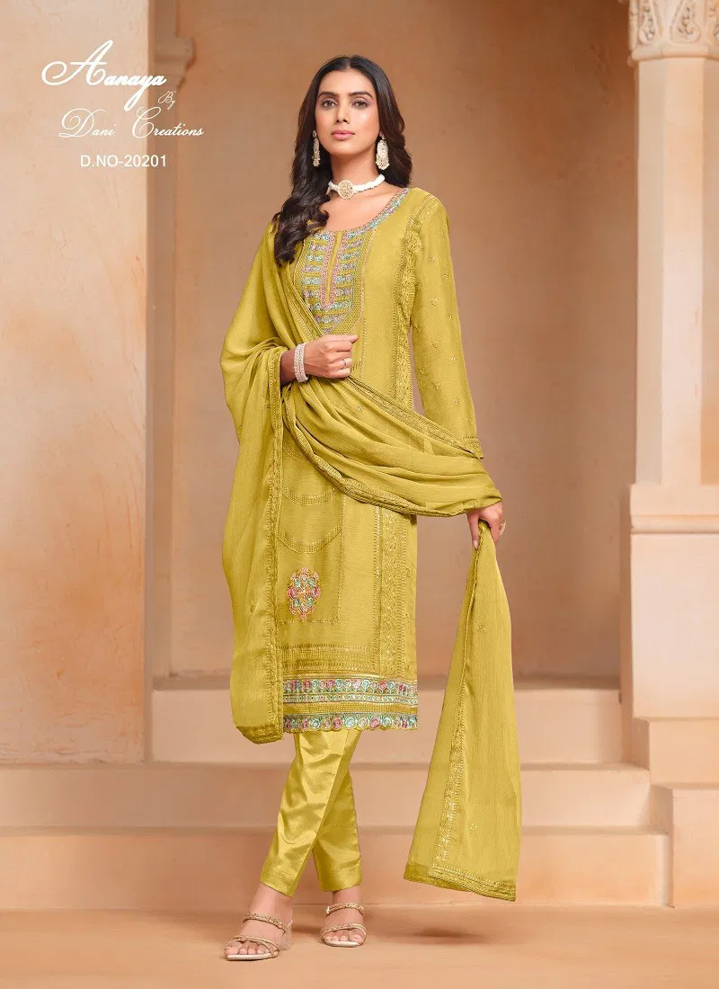 Mustard Colour Aanaya Vol 202 By Twisha Organza Chiffon Salwar Suit Wholesalers In Delhi 20201