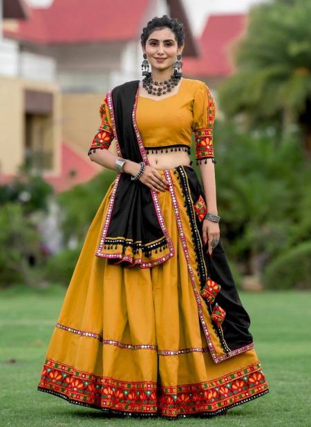 Mustard Colour Aawiya 7067 Colour Pure Cotton Navratri Lehenga Choli Orders In India 7067 D