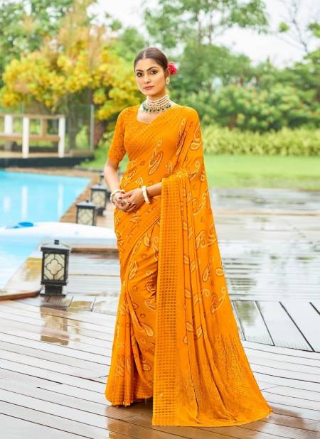 Mustard Colour Ansha By Dhaga Bandhni Daily Wear Saree Orders In India 1004