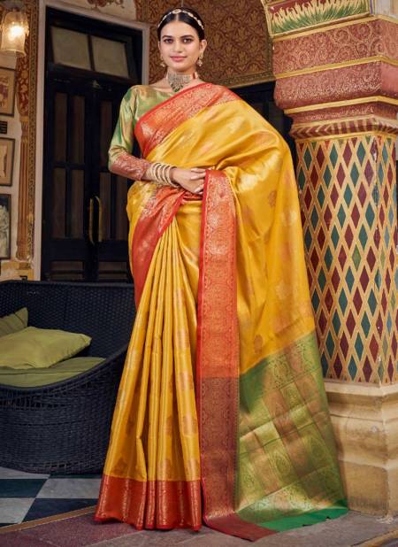 Mustard Colour Avyuktha Silk Wedding Wear Wholesale Designer Sarees 65005