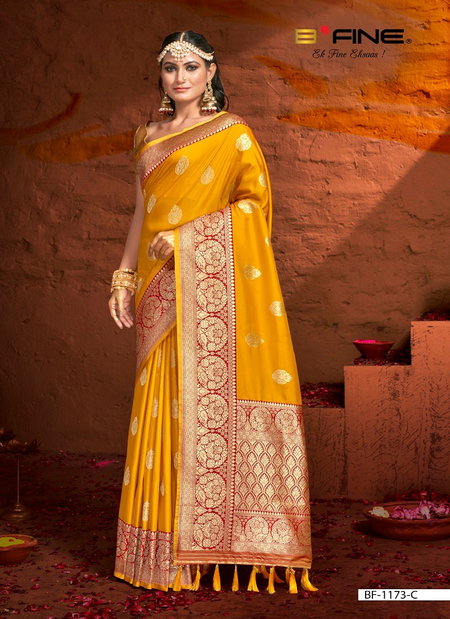 Mustard Colour B Fine Joshita Silk Wedding Wear Saree Wholesale Shop In Surat BF-1173-C